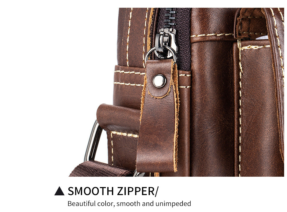 Mens Small Leather Crossbody Shoulder Office Business Work Buckle Bag Coffee