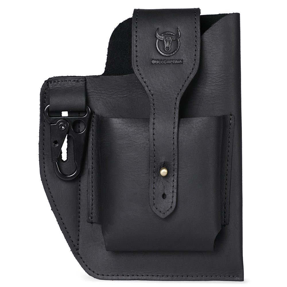 Mens Vintage Leather Belt Bag Cell Phone Purse Waist Bag Black