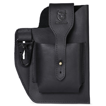 Mens Vintage Leather Belt Bag Cell Phone Purse Waist Bag Black