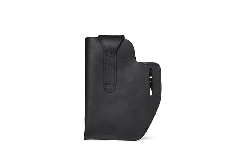 Mens Vintage Leather Belt Bag Cell Phone Purse Waist Bag Black