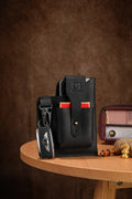 Mens Vintage Leather Belt Bag Cell Phone Purse Waist Bag Black