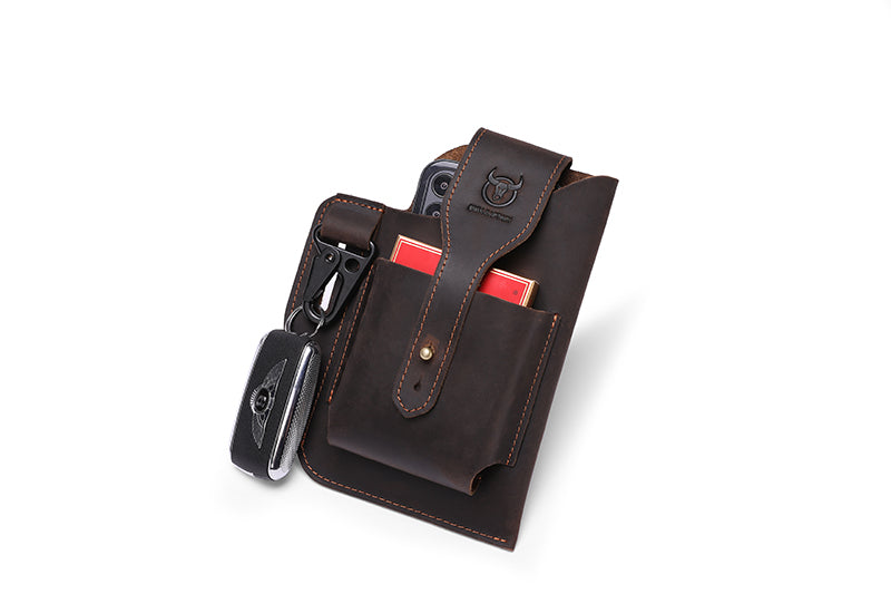 Mens Vintage Leather Belt Bag Cell Phone Purse Waist Bag Brown