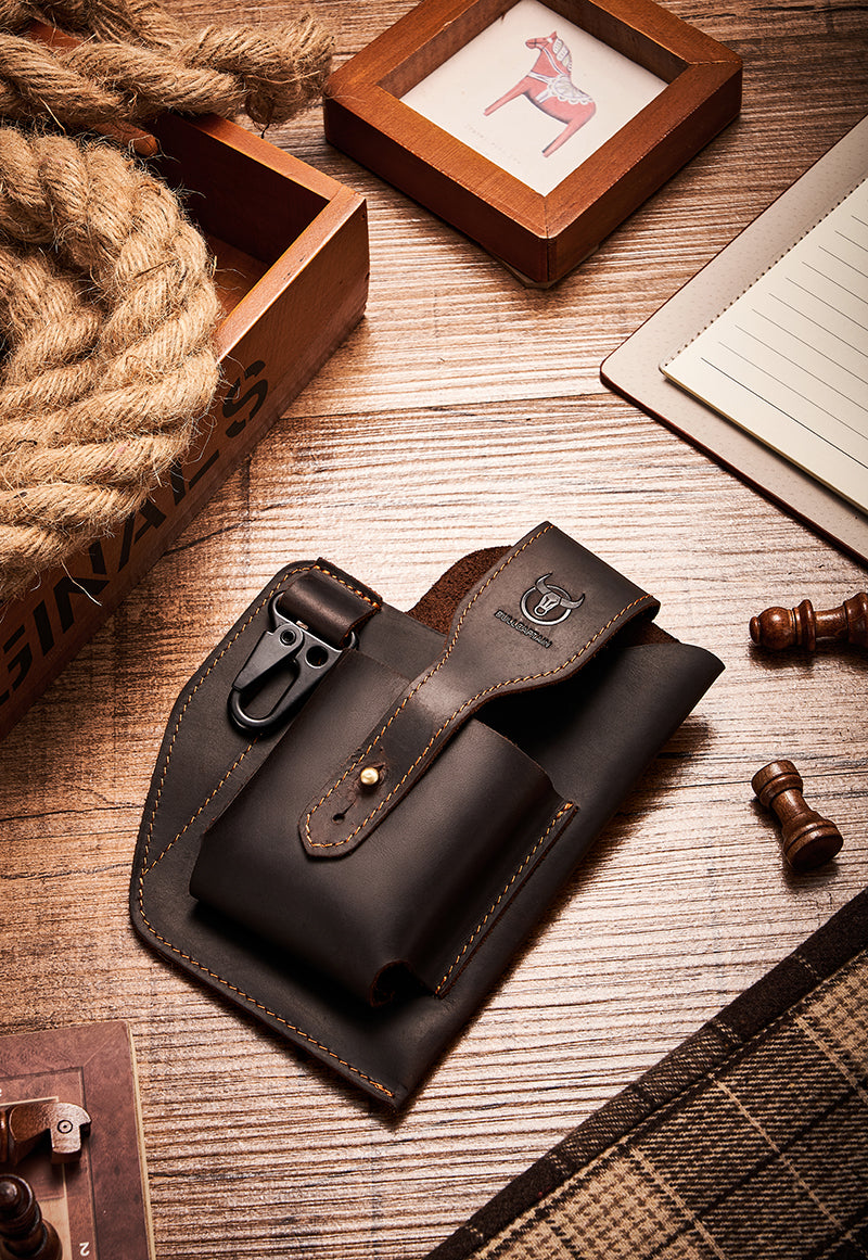 Mens Vintage Leather Belt Bag Cell Phone Purse Waist Bag Brown
