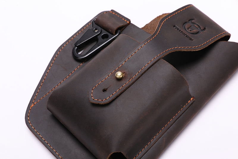 Mens Vintage Leather Belt Bag Cell Phone Purse Waist Bag Brown