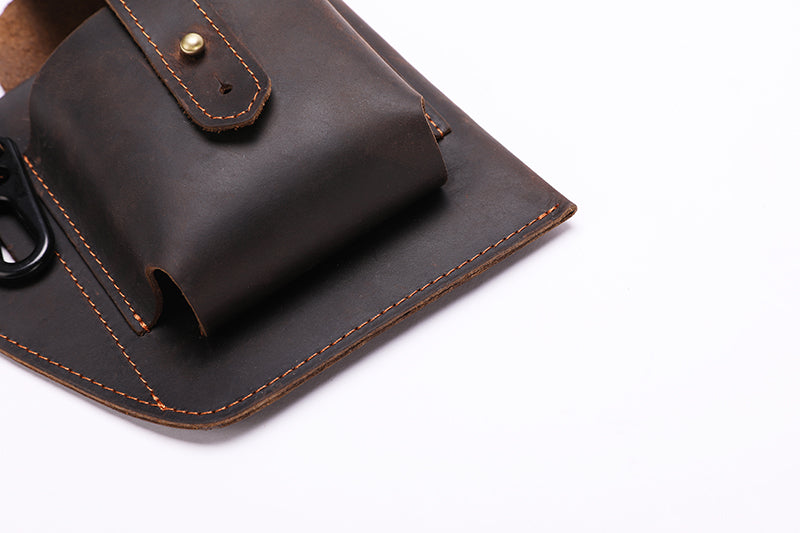 Mens Vintage Leather Belt Bag Cell Phone Purse Waist Bag Brown