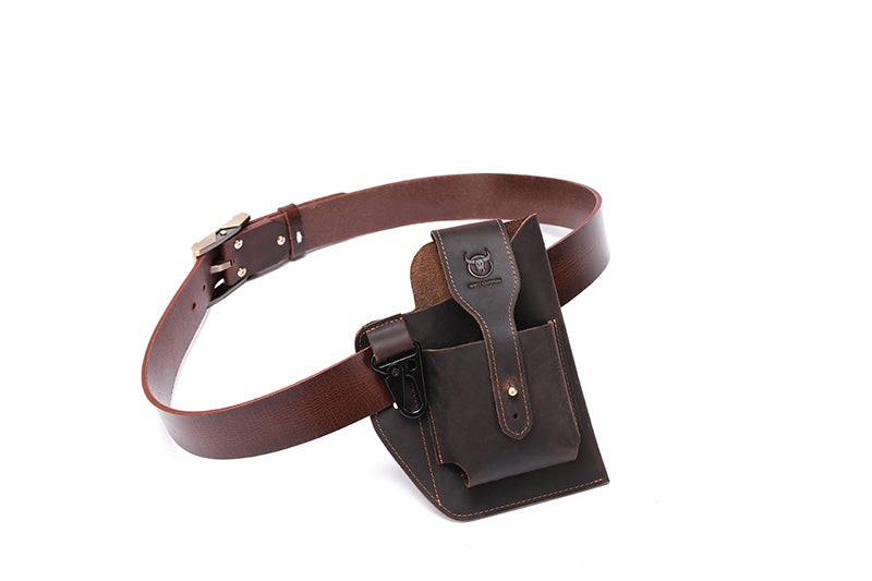 Mens Vintage Leather Belt Bag Cell Phone Purse Waist Bag Brown