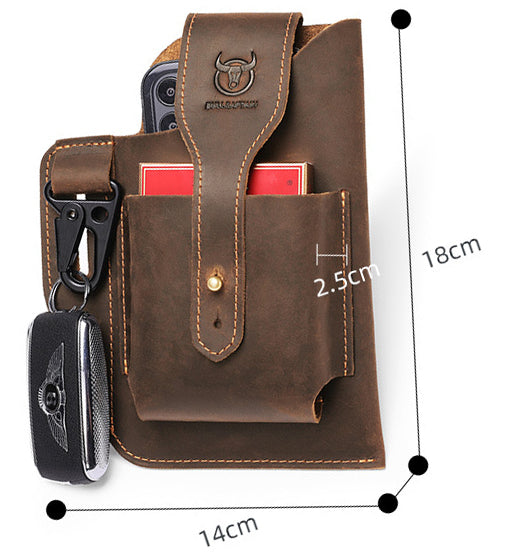 Mens Vintage Leather Belt Bag Cell Phone Purse Waist Bag Coffee