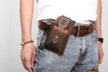 Mens Vintage Leather Belt Bag Cell Phone Purse Waist Bag Coffee