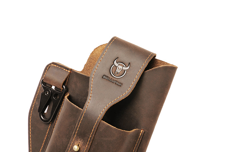 Mens Vintage Leather Belt Bag Cell Phone Purse Waist Bag Coffee
