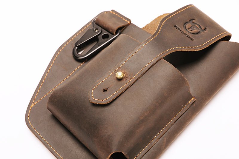 Mens Vintage Leather Belt Bag Cell Phone Purse Waist Bag Coffee
