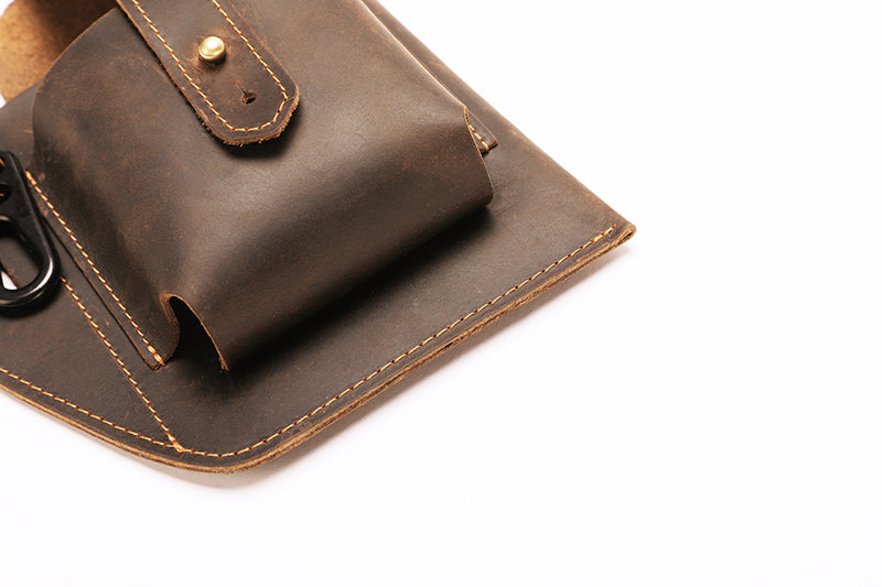 Mens Vintage Leather Belt Bag Cell Phone Purse Waist Bag Coffee