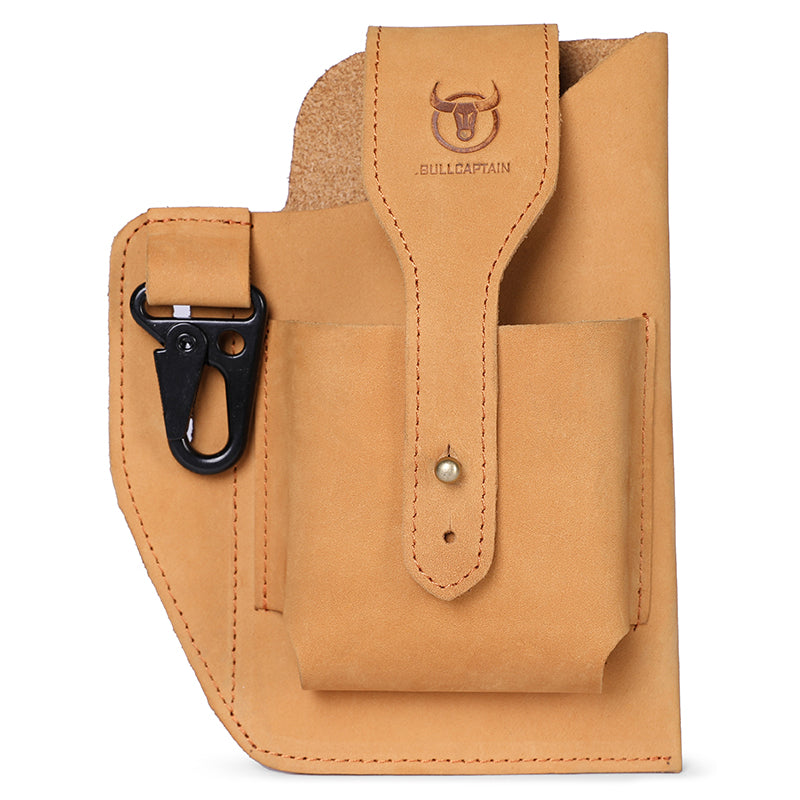 Mens Vintage Leather Belt Bag Cell Phone Purse Waist Bag Yellow