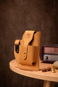 Mens Vintage Leather Belt Bag Cell Phone Purse Waist Bag Yellow