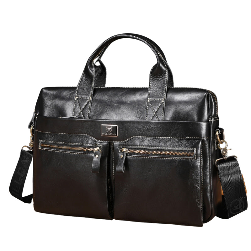 Mens Vintage Leather Briefcase 16 Inch Messenger Laptop Work Business Bag Black