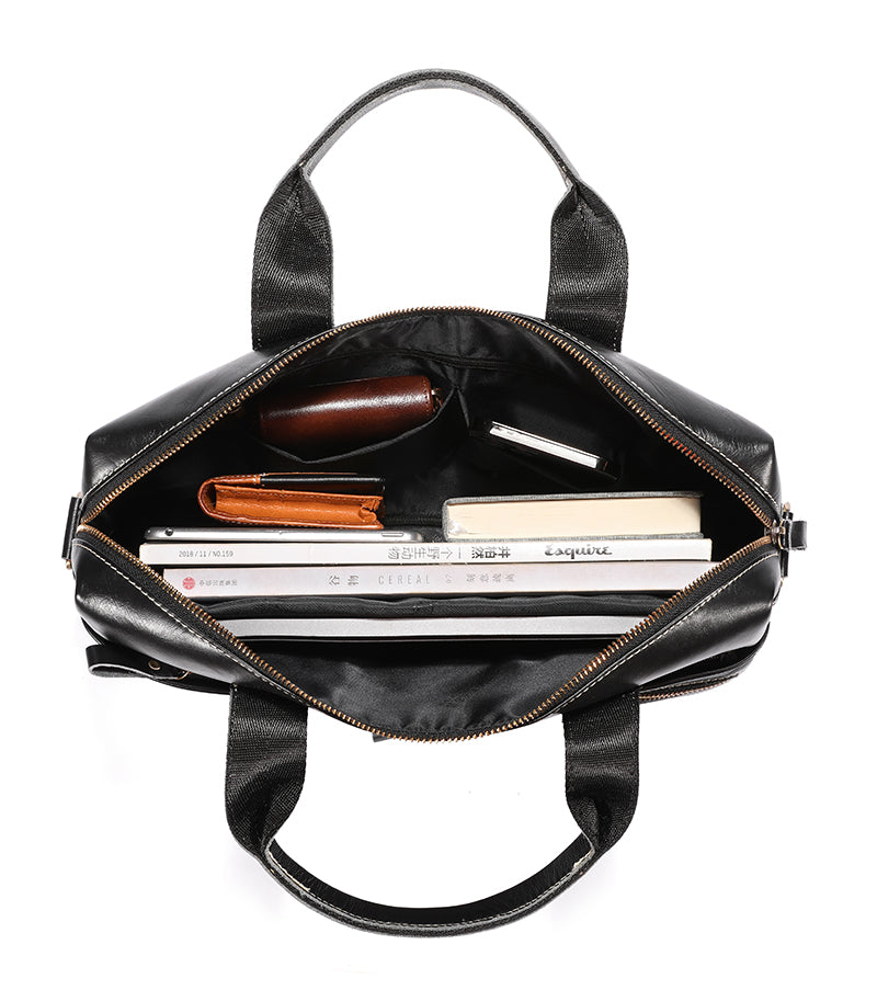 Mens Vintage Leather Briefcase 16 Inch Messenger Laptop Work Business Bag Black