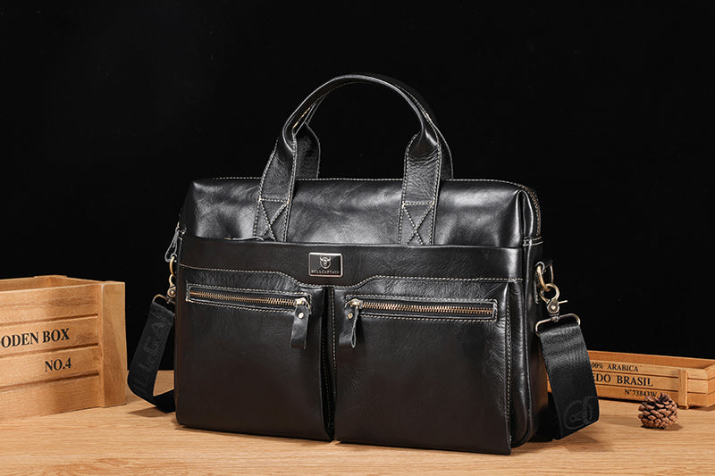 Mens Vintage Leather Briefcase 16 Inch Messenger Laptop Work Business Bag Black