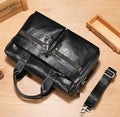 Mens Vintage Leather Briefcase 16 Inch Messenger Laptop Work Business Bag Black