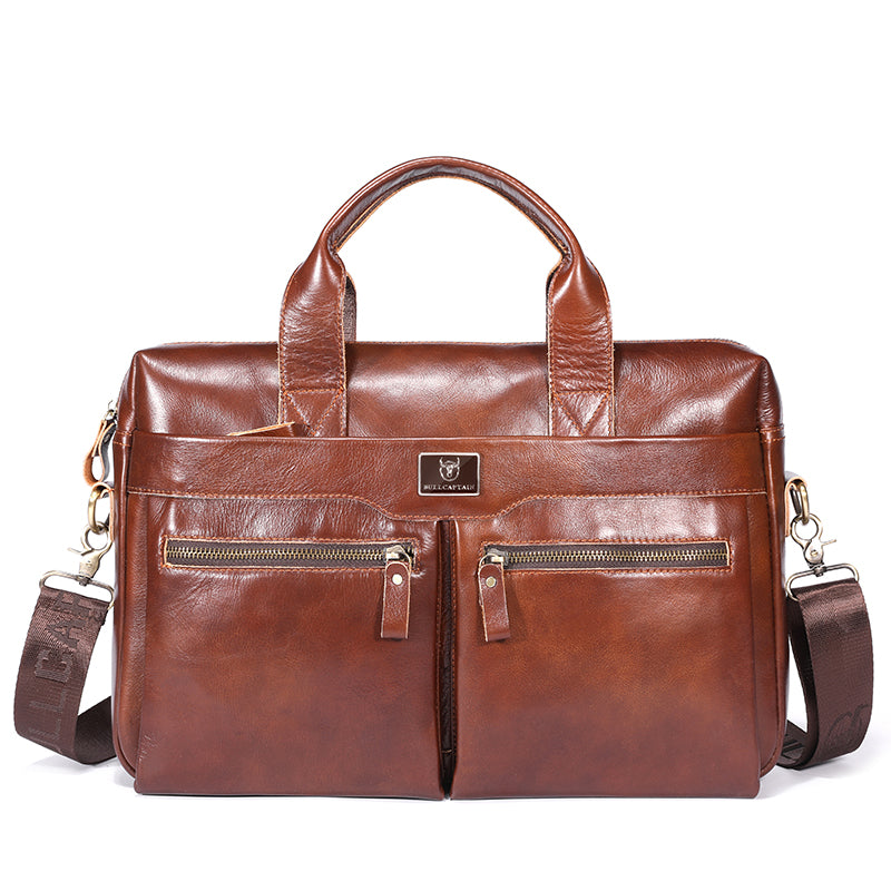 Mens Vintage Leather Briefcase 16 Inch Messenger Laptop Work Business Bag Brown