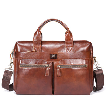 Mens Vintage Leather Briefcase 16 Inch Messenger Laptop Work Business Bag Brown