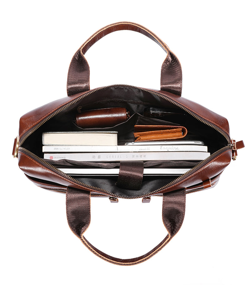 Mens Vintage Leather Briefcase 16 Inch Messenger Laptop Work Business Bag Brown
