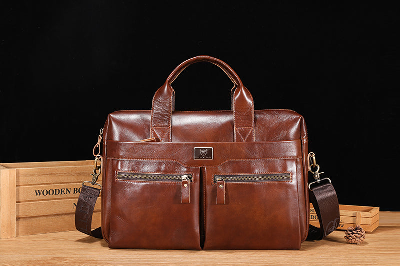Mens Vintage Leather Briefcase 16 Inch Messenger Laptop Work Business Bag Brown