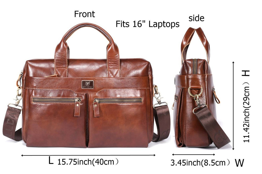 Mens Vintage Leather Briefcase 16 Inch Messenger Laptop Work Business Bag Brown