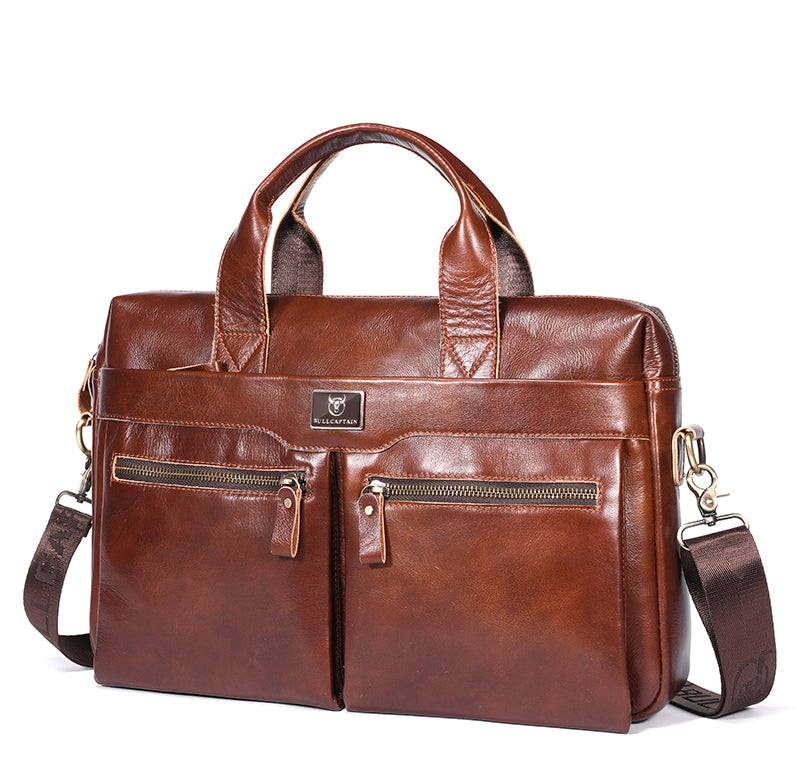 Mens Vintage Leather Briefcase 16 Inch Messenger Laptop Work Business Bag Brown
