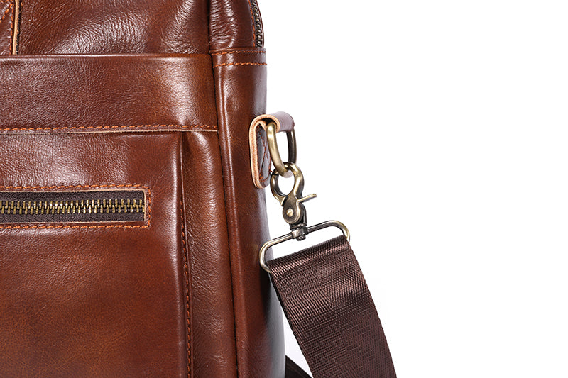 Mens Vintage Leather Briefcase 16 Inch Messenger Laptop Work Business Bag Brown