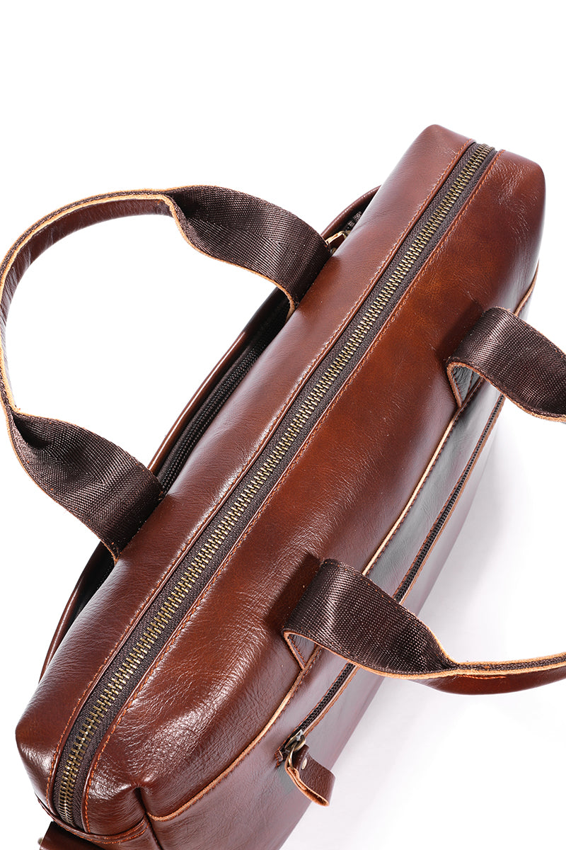Mens Vintage Leather Briefcase 16 Inch Messenger Laptop Work Business Bag Brown