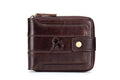 Mens Wallet with Zipper Genuine Leather Purse With Coin Pocket Coffee