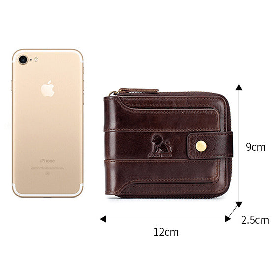 Mens Wallet with Zipper Genuine Leather Purse With Coin Pocket Coffee