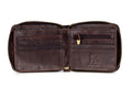 Mens Wallet with Zipper Genuine Leather Purse With Coin Pocket Coffee