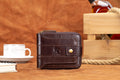 Mens Wallet with Zipper Genuine Leather Purse With Coin Pocket Coffee