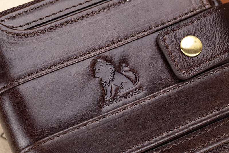 Mens Wallet with Zipper Genuine Leather Purse With Coin Pocket Coffee