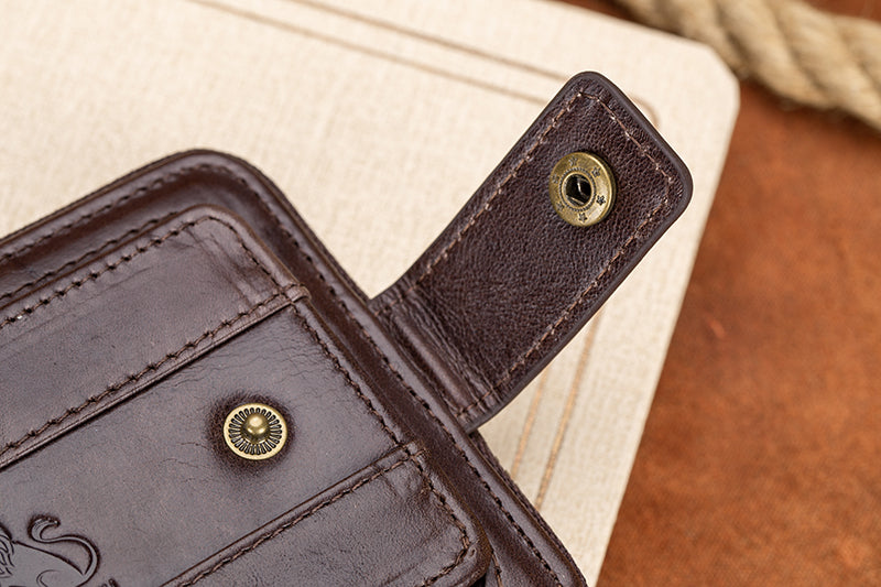 Mens Wallet with Zipper Genuine Leather Purse With Coin Pocket Coffee