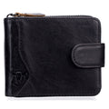 Men's Zip Leather Wallet 14 Credit Card Holder with 4 ID Windows Black
