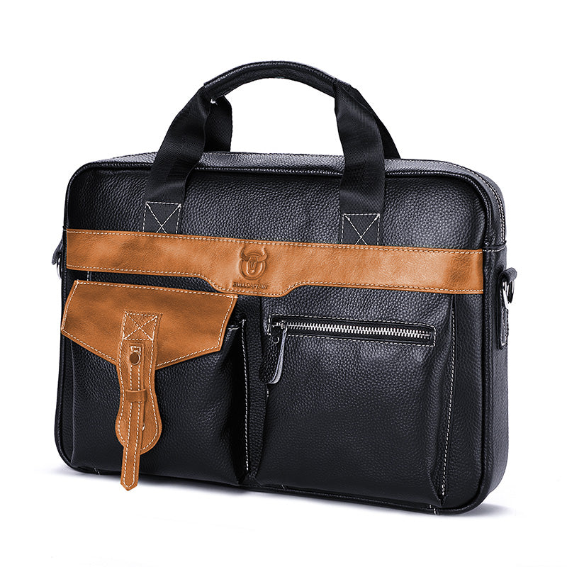 Men's Leather Business Bag Shoulder Conference Computer Messenger Bag Brown